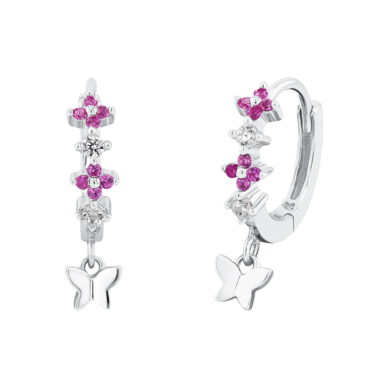 Creolen für Mädchen, 925 Sterling Silber, Zirkonia synth. | Schmetterling