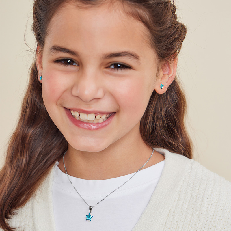 Silberne Kette für Mädchen mit blauem Stern Anhänger