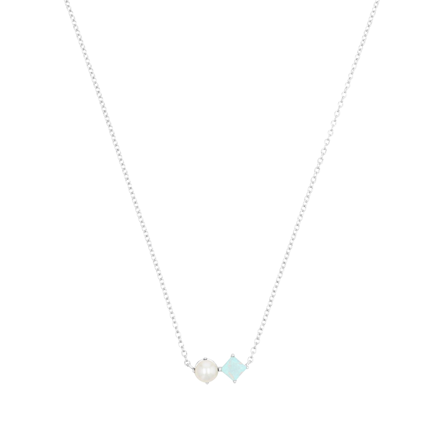 Kette mit Anhänger für Damen, 925 Sterling Silber, Schmuckstein synth., Süßwasserzuchtperle